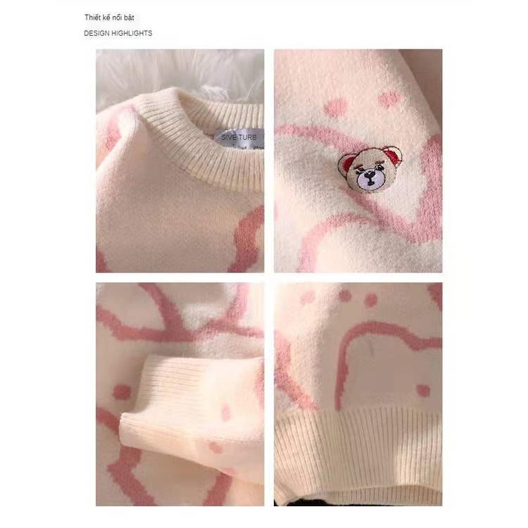 Áo sweater cổ tròn họa tiết gấu nhỏ dễ thương phong cách Nhật Bản thời trang cho nữ