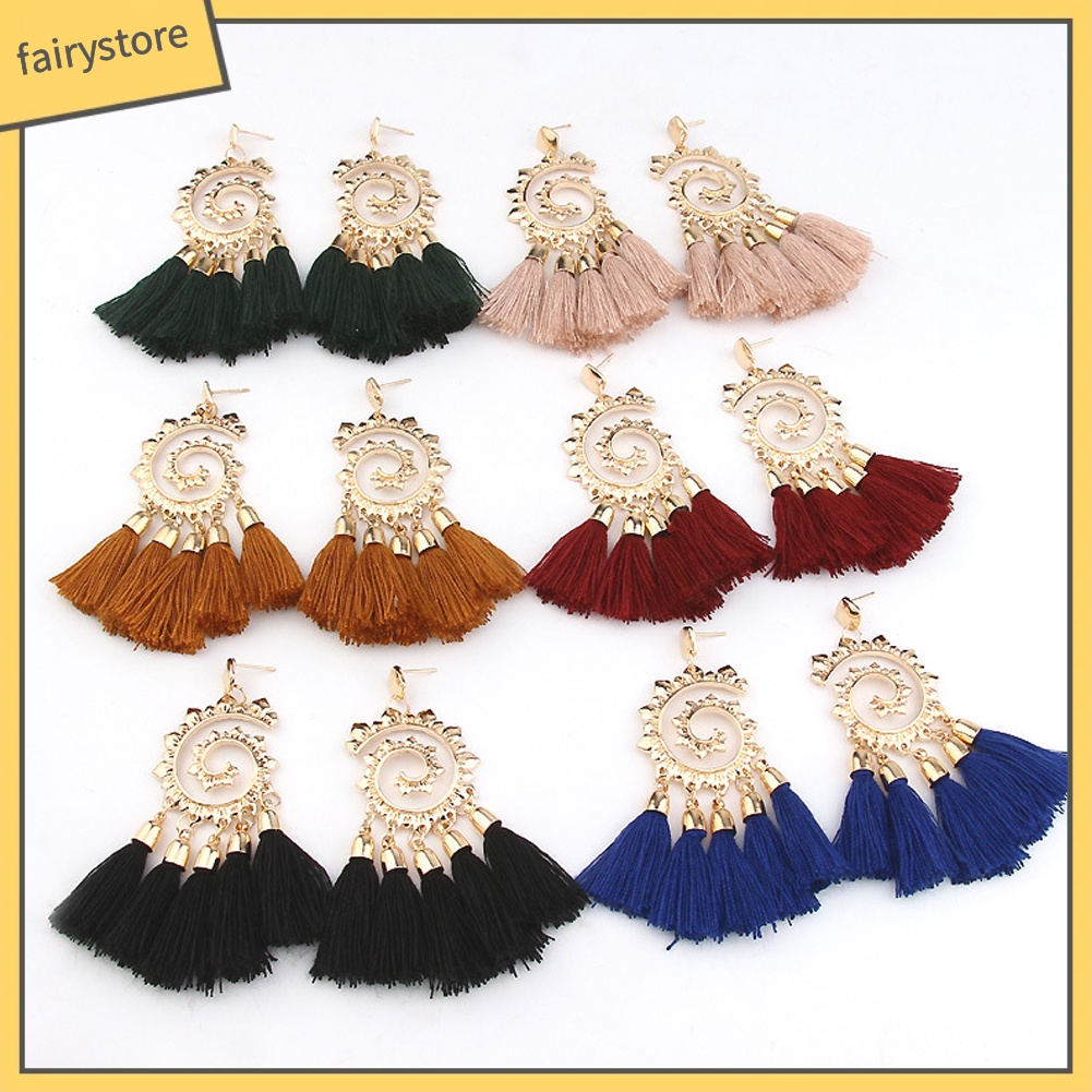 Khuyên tai dài phối tua rua phong cách Bohemian cho nữ