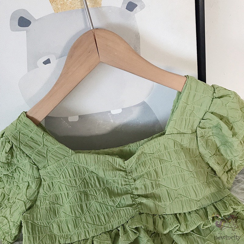 Set Đồ 2 Món Áo Tay Ngắn Cổ Vuông + Quần Short Phong Cách Hàn Quốc Cho Bé Gái