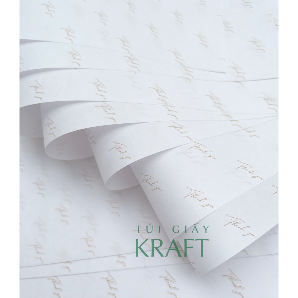 Giấy gói hàng in chữ Thank you vàng khổ nhỏ 21 x 40cm, giấy pelure