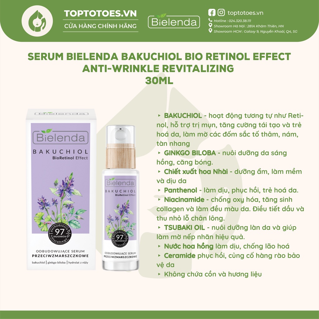 Serum Bielenda Bakuchiol Bio Retinol Effect Anti-wrinkle Revitalizing 30ml dưỡng ẩm, phục hồi, trẻ hóa da
