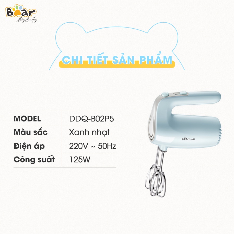 Máy Đánh Trứng Mini Cầm Tay Bear Công Suất Lớn Làm Bánh, Làm Kem - DDQ-B02P5