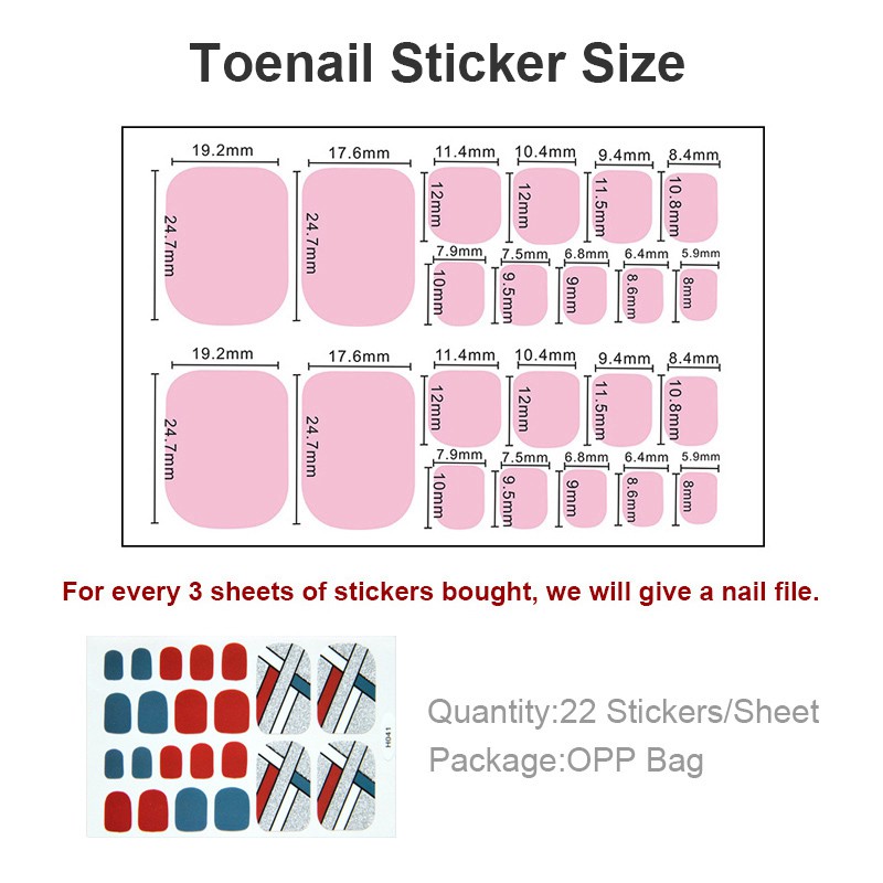 Set 22 Nhãn Dán Móng Chân DIY Thời Trang H041-060