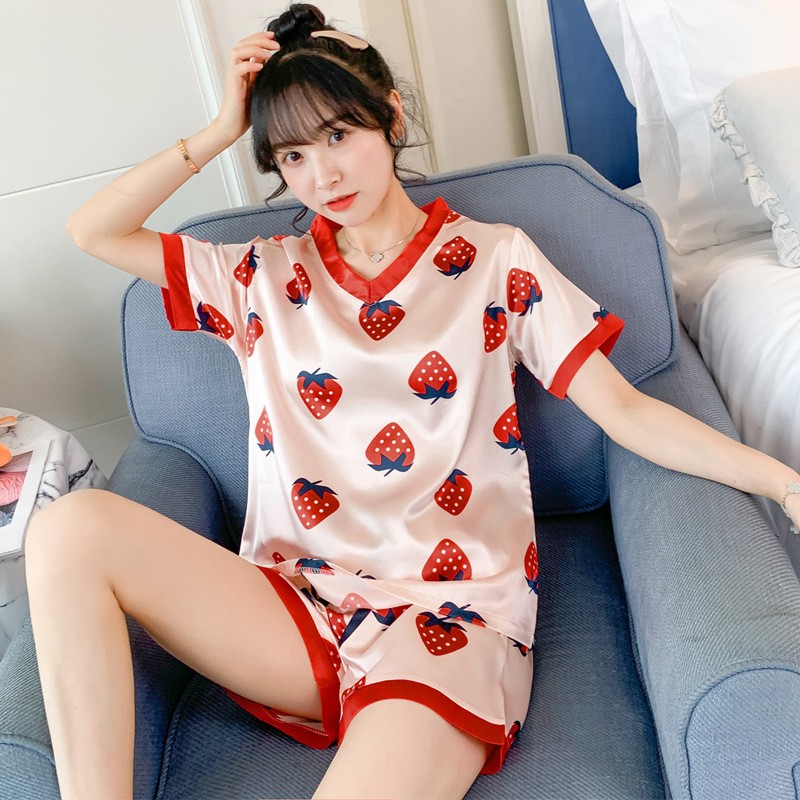 BỘ NGỦ PIJAMA MẶC NHÀ HÌNH DỄ THƯƠNG - Bộ lụa ngắn  tay hoạ tiết Cao cấp [[FREE SHIP]