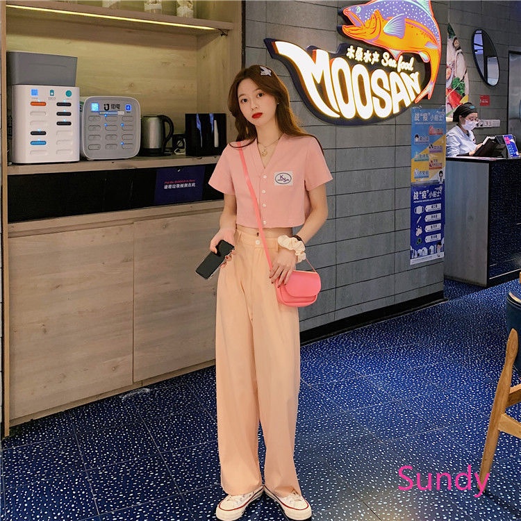 Áo Croptop Màu Trơn Cổ Chữ V Thời Trang Mùa Hè Ngọt Ngào Cho Nữ