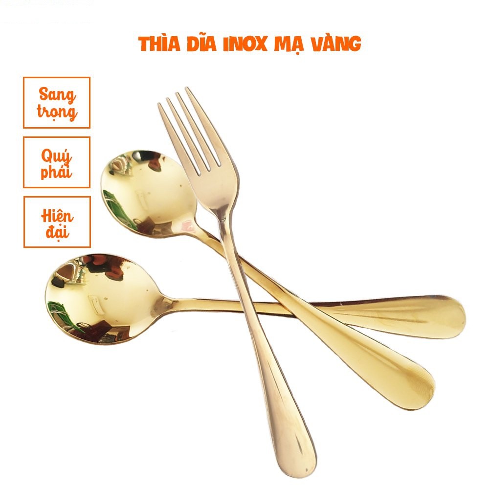 Thìa dĩa inox mạ vàng cao cấp - Mua 10 tặng 1 khắn - Bảo Hành 1 năm - Kaizo Mart