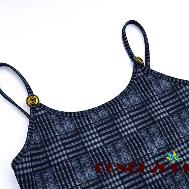 Đầm không tay Hở Lưng Họa Tiết Caro Thời Trang Quyến Rũ