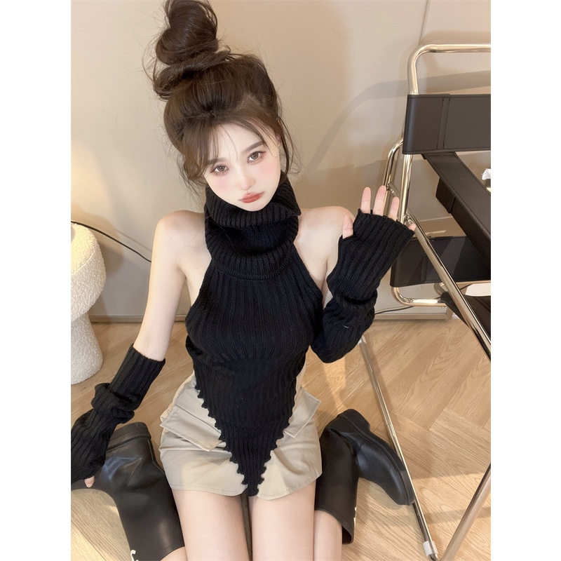 Áo len nữ dệt kim sexy cá tính kèm bao tay có video ảnh thật