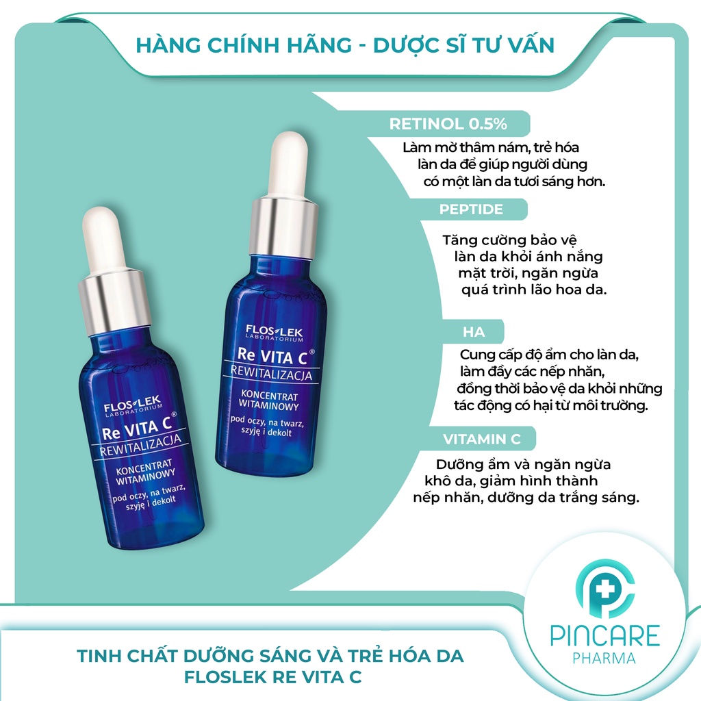 Tinh chất dưỡng trắng và trẻ hóa da Floslek Re Vita C 30ml - Hàng chính hãng - Nhà thuốc PinCare