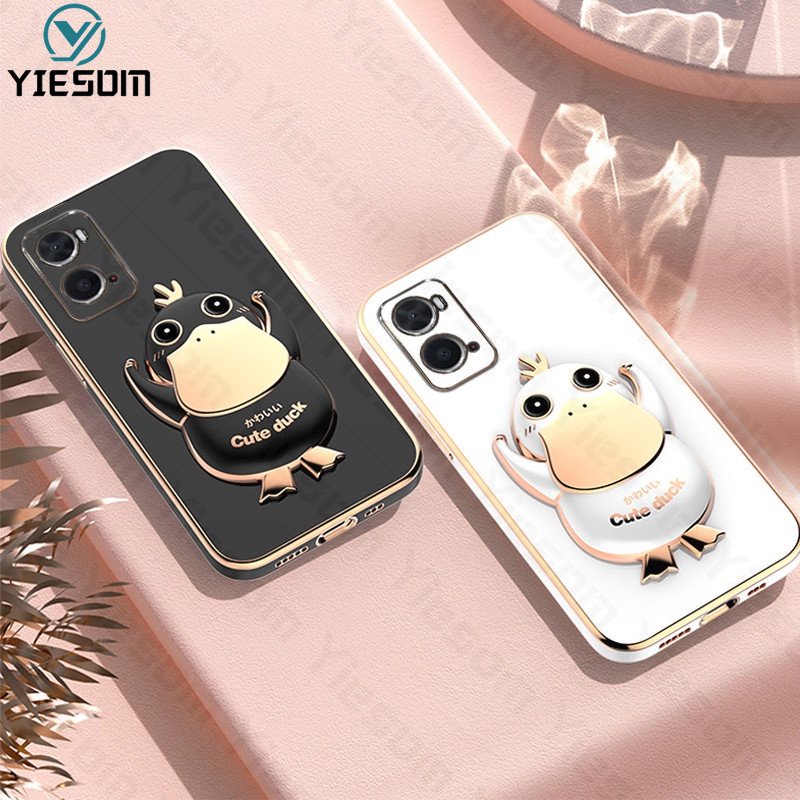 Ốp Điện Thoại Silicon Dẻo Kèm Giá Đỡ Hình Chú Vịt Dễ Thương Cho OPPO A96 A76 A95 A74 A94 A93 A52 A92 4G 5G F17 F19 Pro