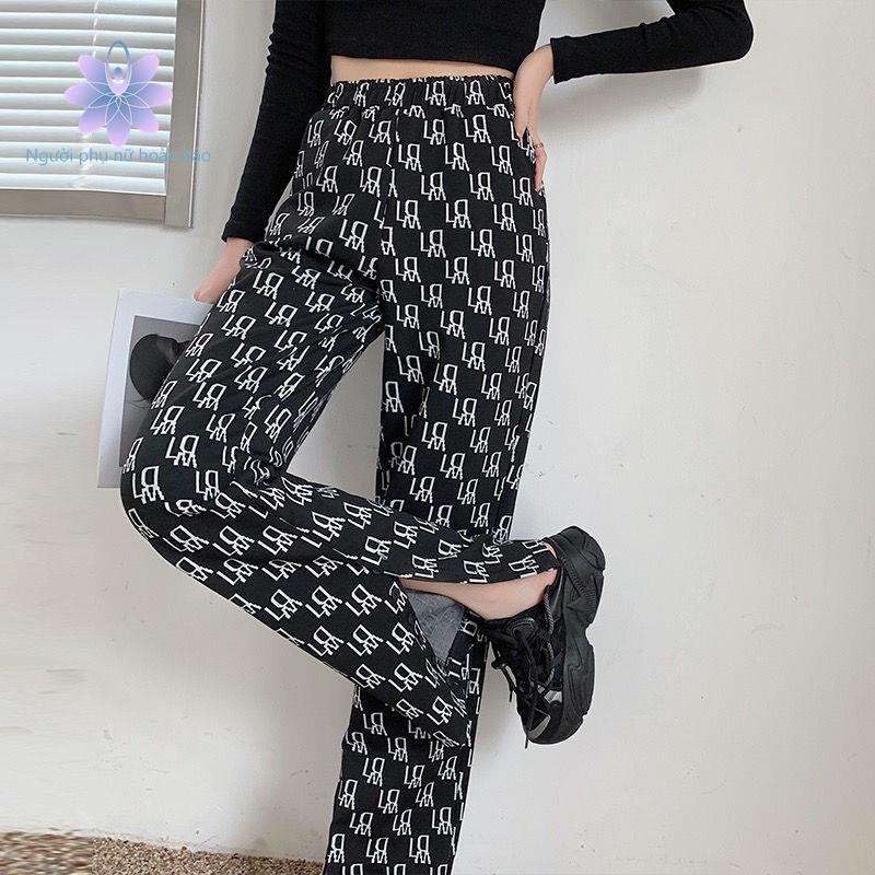 Baggy pants  Wide-leg pants women s high-waisted drape casual pants spring and summer Korean version Letter loose slit straight pants trousers trend