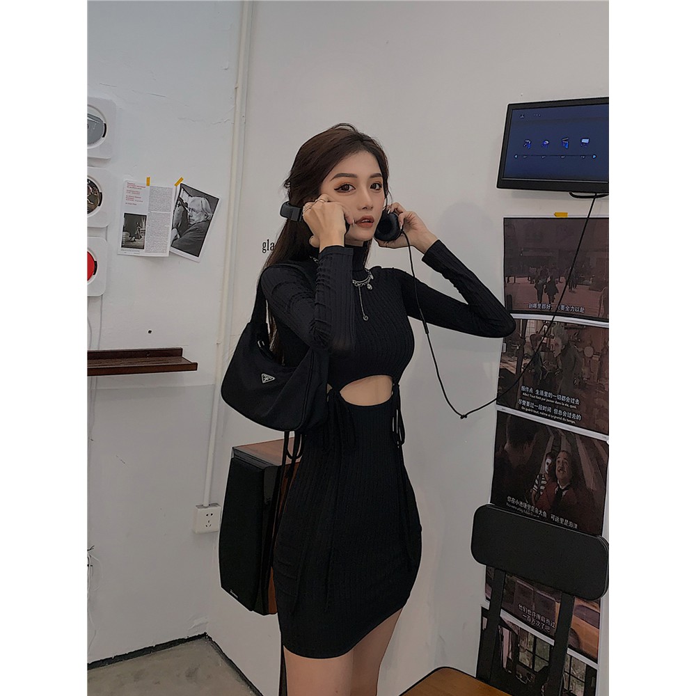 (HÀNG CÓ SẴN) Đầm body hở eo dây rút cổ cao | BigBuy360 - bigbuy360.vn