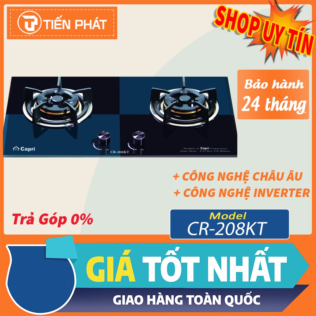 Bếp gas âm kính 2 lò Capri CR-208KT (Black+Green)