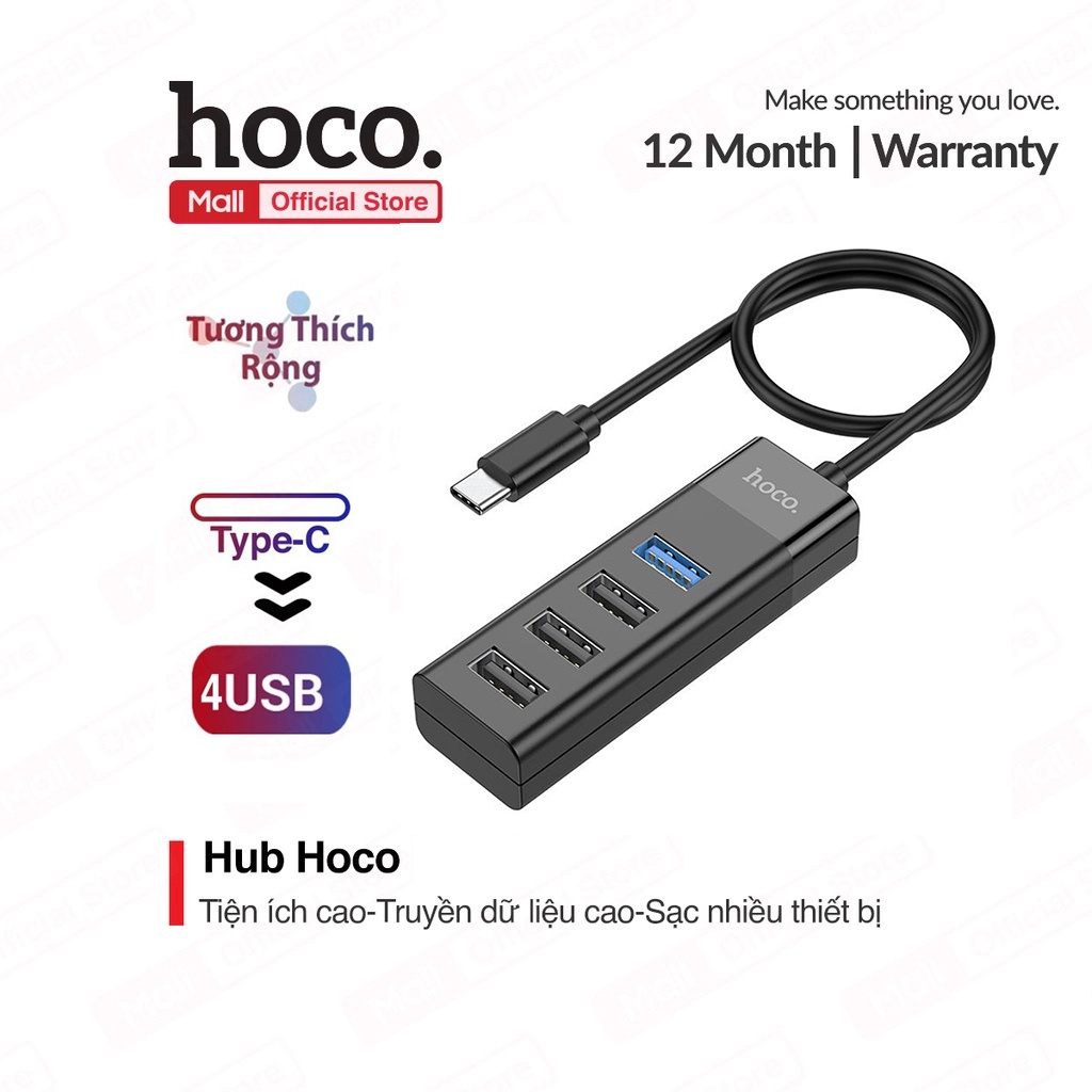 Hub chuyển Hoco HB25 Type-C sang 4 cổng USB ( 1 USB 3.0 / 3 USB 2.0 ) vật liệu TPE cao cấp siêu nhẹ