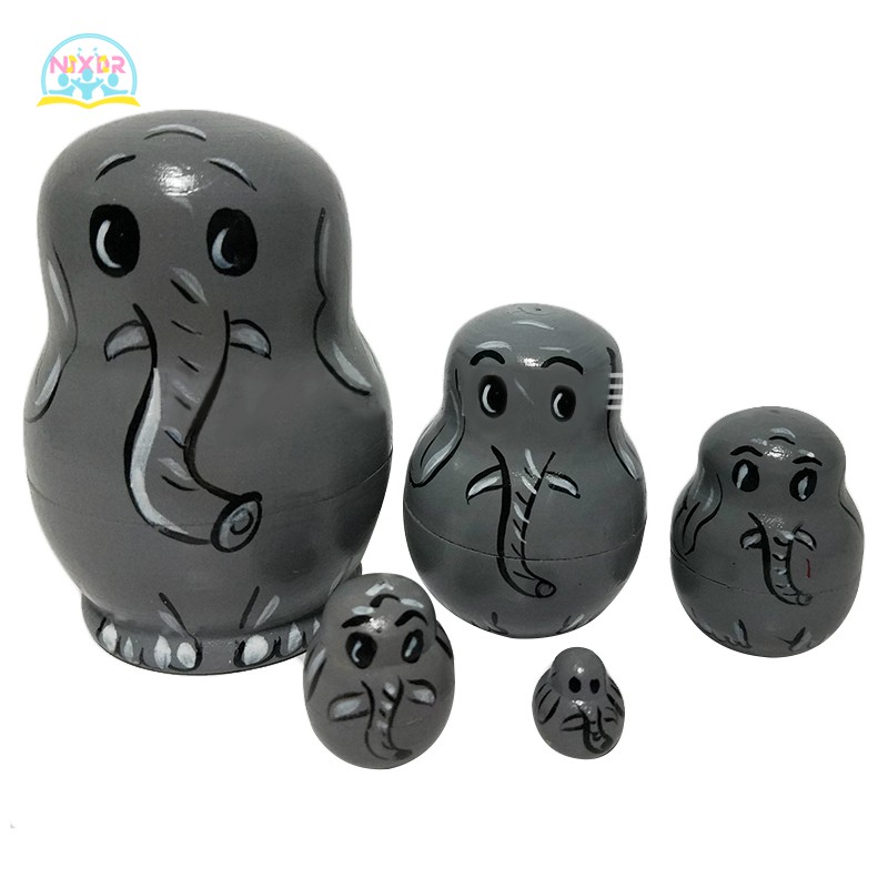 Búp Bê Nga Matryoshka 5 Lớp Bằng Gỗ Vẽ Tay Hình Động Vật Trang Trí Nhà Cửa