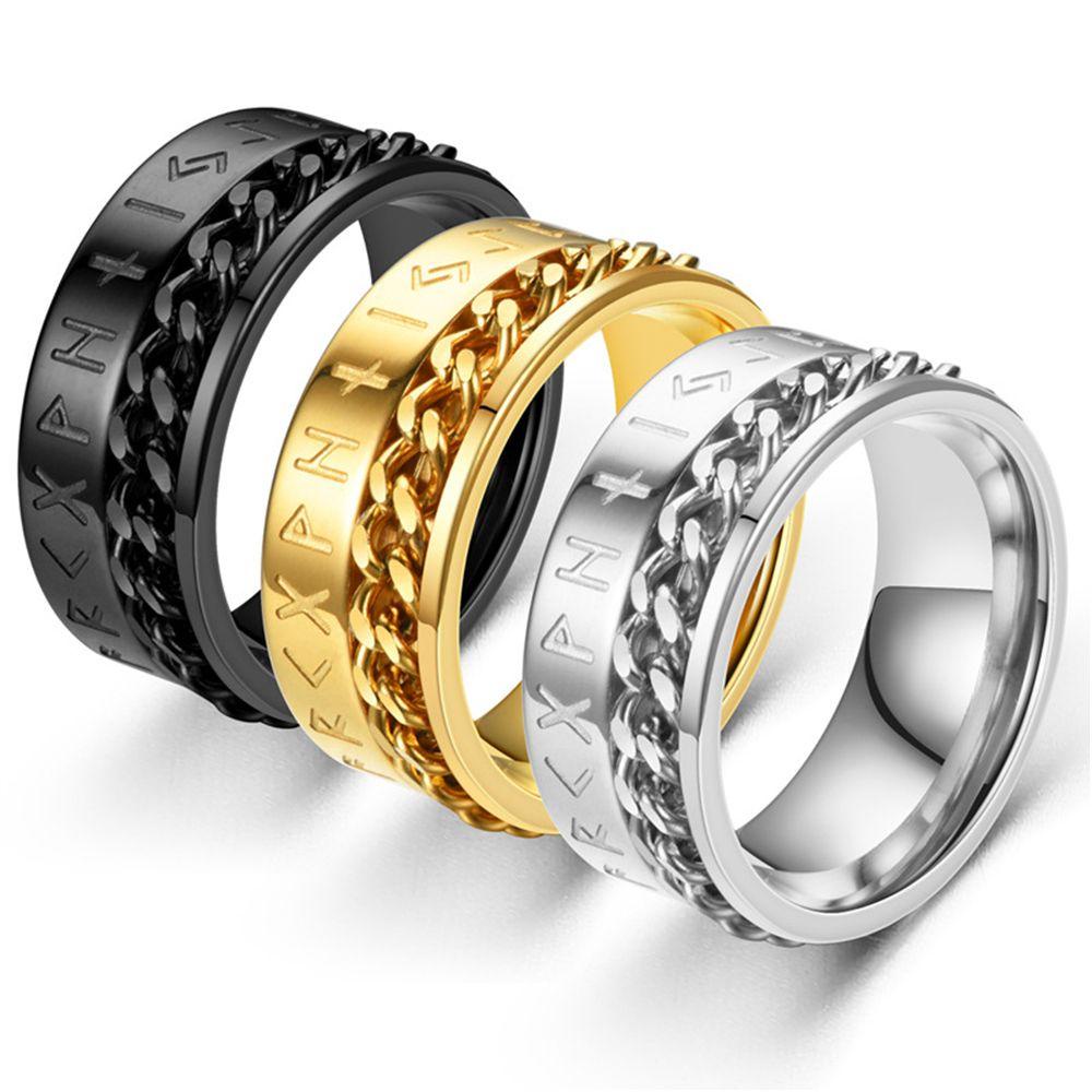 Nhẫn Thép Titan Phối Dây Xích Phong Cách Gothic Giảm Áp Lực