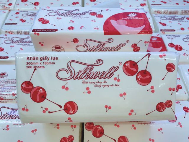 Khăn giấy rút silkwell 280 tờ Cherry đỏ