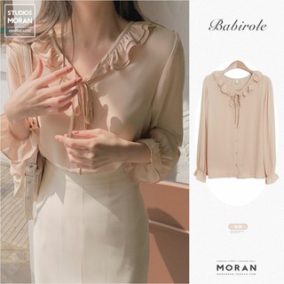 (ORDER) Áo sơ mi nữ dài tay MORAN cổ nhún bèo thắt nơ điệu đà tiểu thư công sở thanh lịch nhẹ nhàng