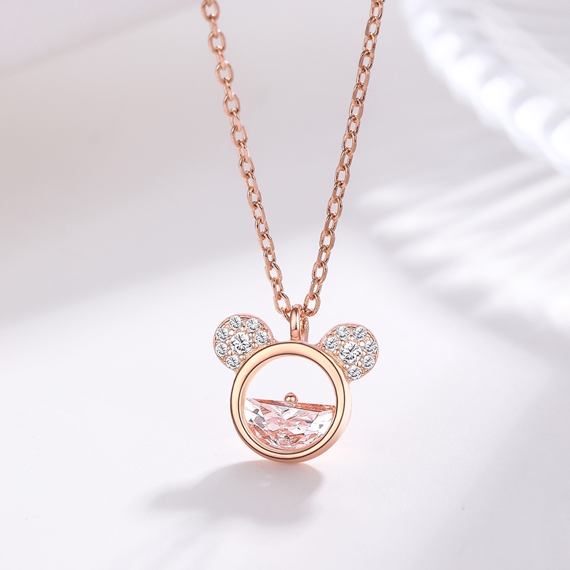 Vòng cổ chuột Mickey đính pha lê phong cách Hàn Quốc bằng bạc 925