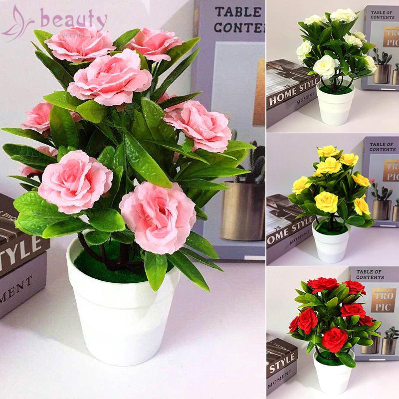 Chậu 12 hoa hồng giả để bàn trang trí vườn