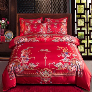 Bộ chăn ga và vỏ gối dày dặn họa tiết đám cưới