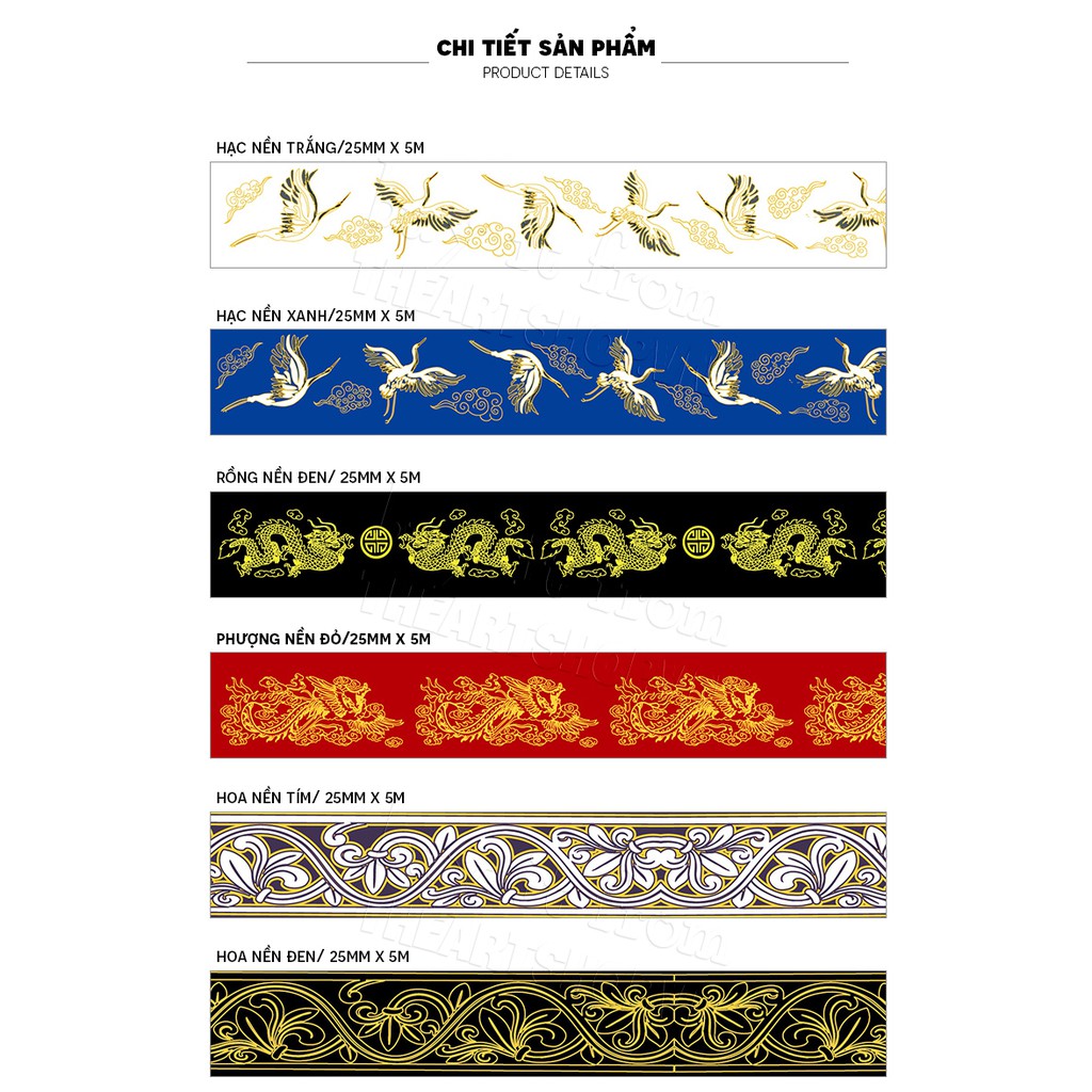 [THEARTSHOP] WASHI TAPE họa tiết nhũ vàng ánh kim phong cách Trung Hoa cổ