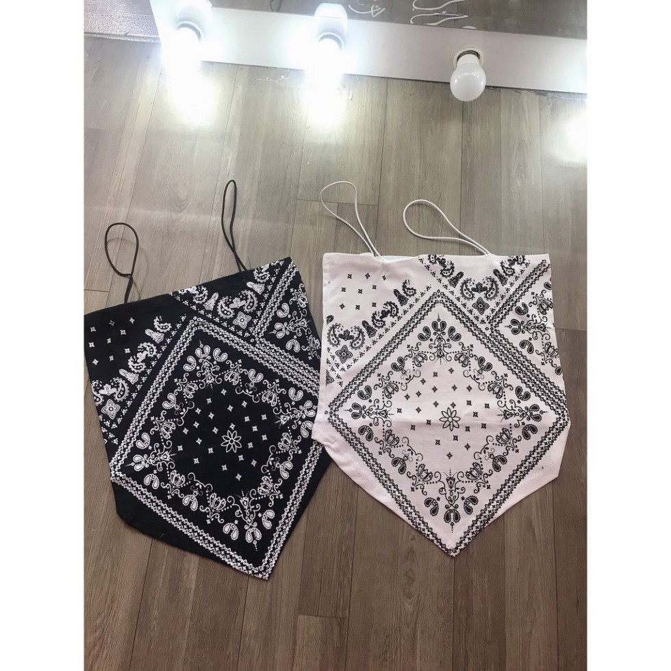 Áo yếm khăn lụa 2 dây in họa tiết/ Áo khăn lụa banada 2 dây/ Áo croptop khăn lụa dáng ôm body sexy