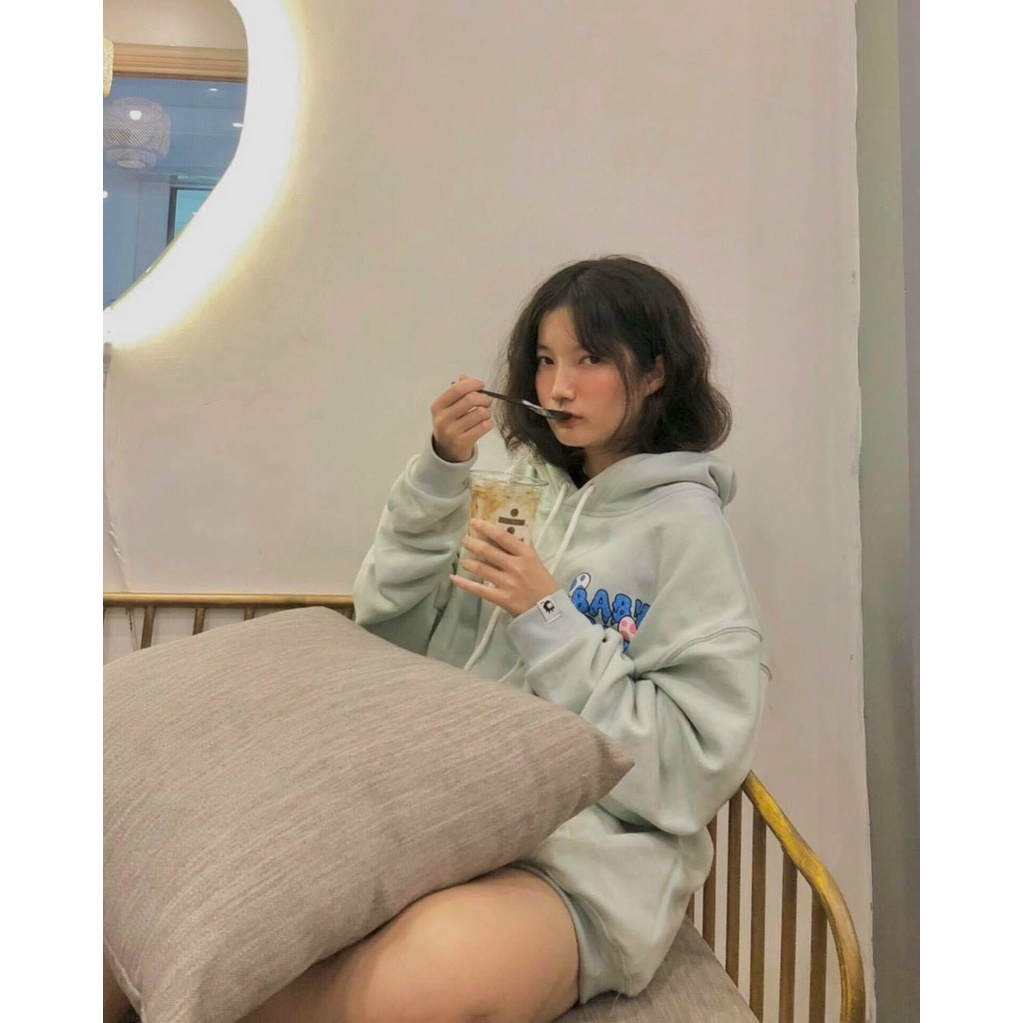 Áo Hoodie Nữ 🌸FREESHIP🌸 Áo Nỉ Khủng Long BABY DINO Form Rộng Tay Bồng Có Mũ Màu Xanh Bơ Hot | BigBuy360 - bigbuy360.vn