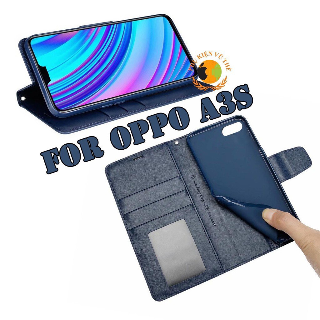 [FreeShip] Bao da dạng ví Oppo A3s / A5 / A12e (dùng chung) hiệu Hanman cao cấp, ngăn đựng thẻ ATM tiền tiện lợi