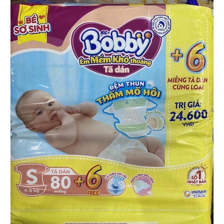 Tã dán bobby sơ sinh XS72/S80/M76/L68/XL62/Newborn 2
