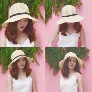 Mũ cói vành to nơ xinh xắn