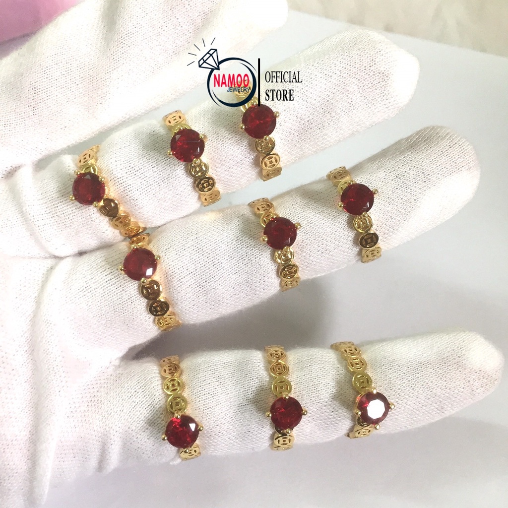 Nhẫn Đính Đá Đỏ Nữ Mạ Vàng N028 Namoo Jewelry
