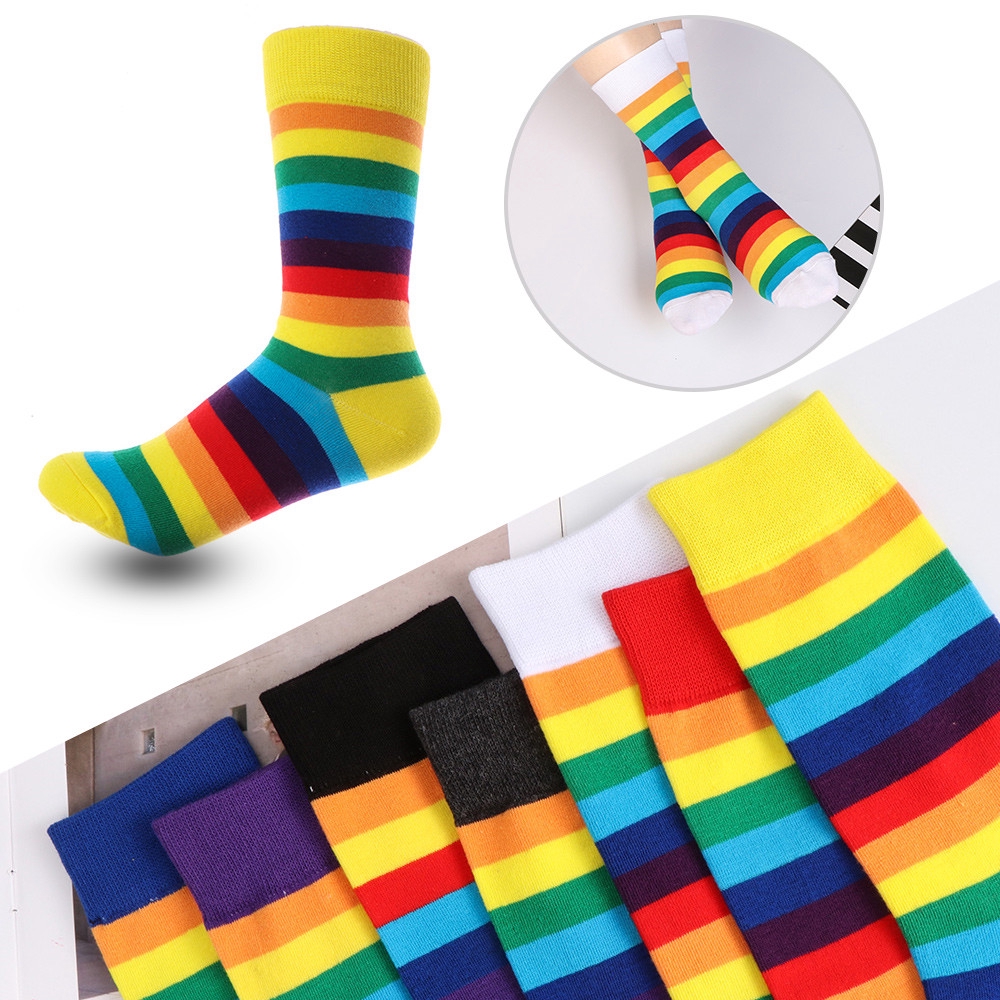 Vớ Cotton Cổ Cao Họa Tiết Sọc Ngang Nhiều Màu Sắc Đầy Cá Tính
