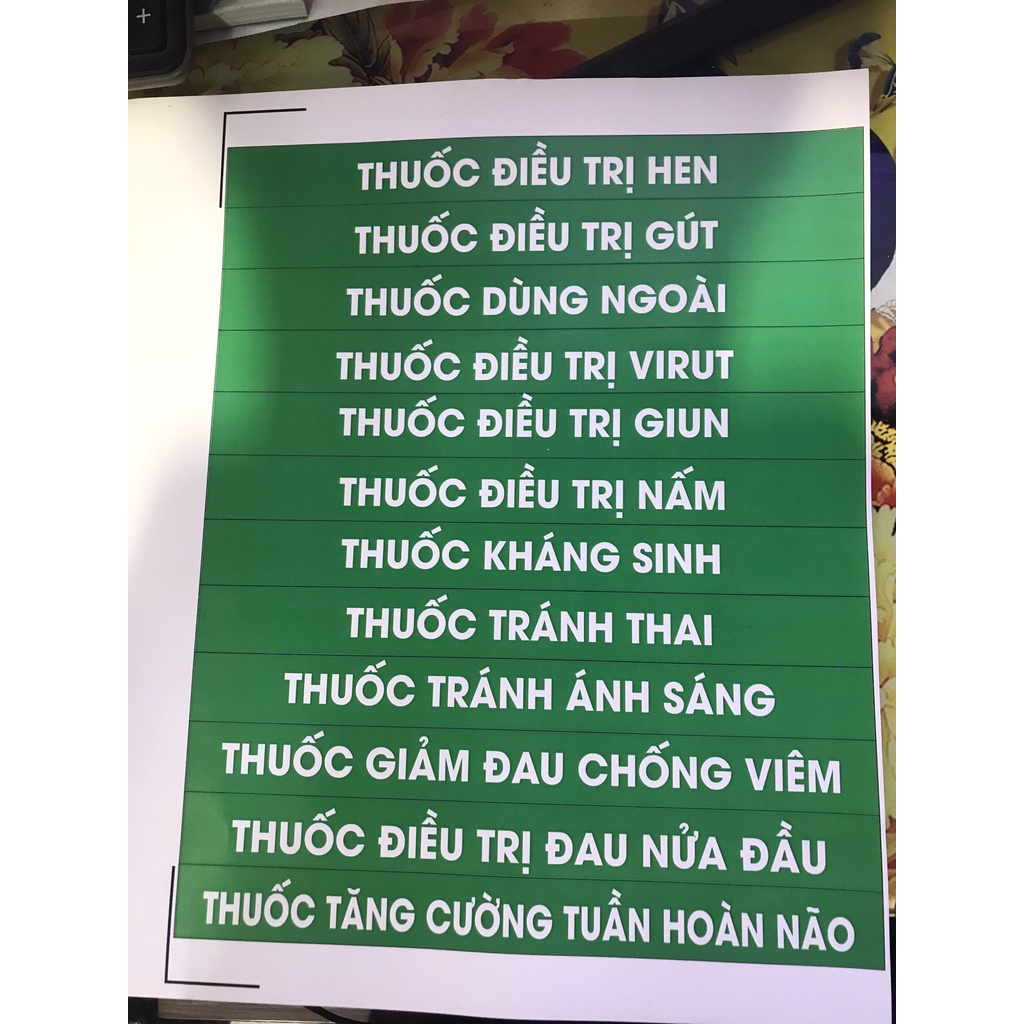 Tem dán tủ thuốc - decal danh mục thuốc