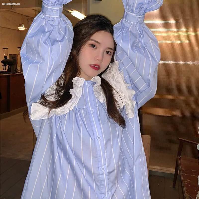 Áo Sơ Mi Cổ Búp Bê Phối Ren Cài Nút Phong Cách Mùa Thu Mới Dễ Phối Đồ Cho Nữ