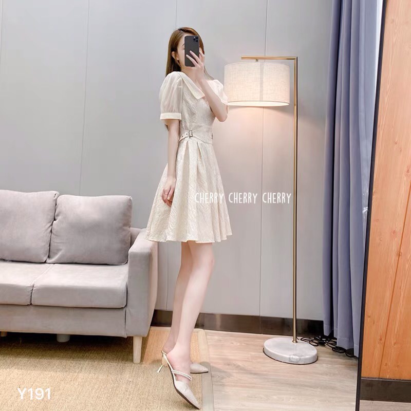Váy tiểu thư gấm xòe xếp ly trẻ trung hàn quốc