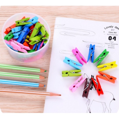 kẹp ảnh gỗ treo trang trí nhiều màu trơn 3.5cm