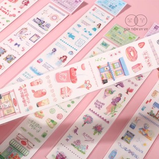 |12 mẫu| stickers dải dài 35cm chất giấy washi bullet journal vintage cổ phong daily life bé gái retro cute