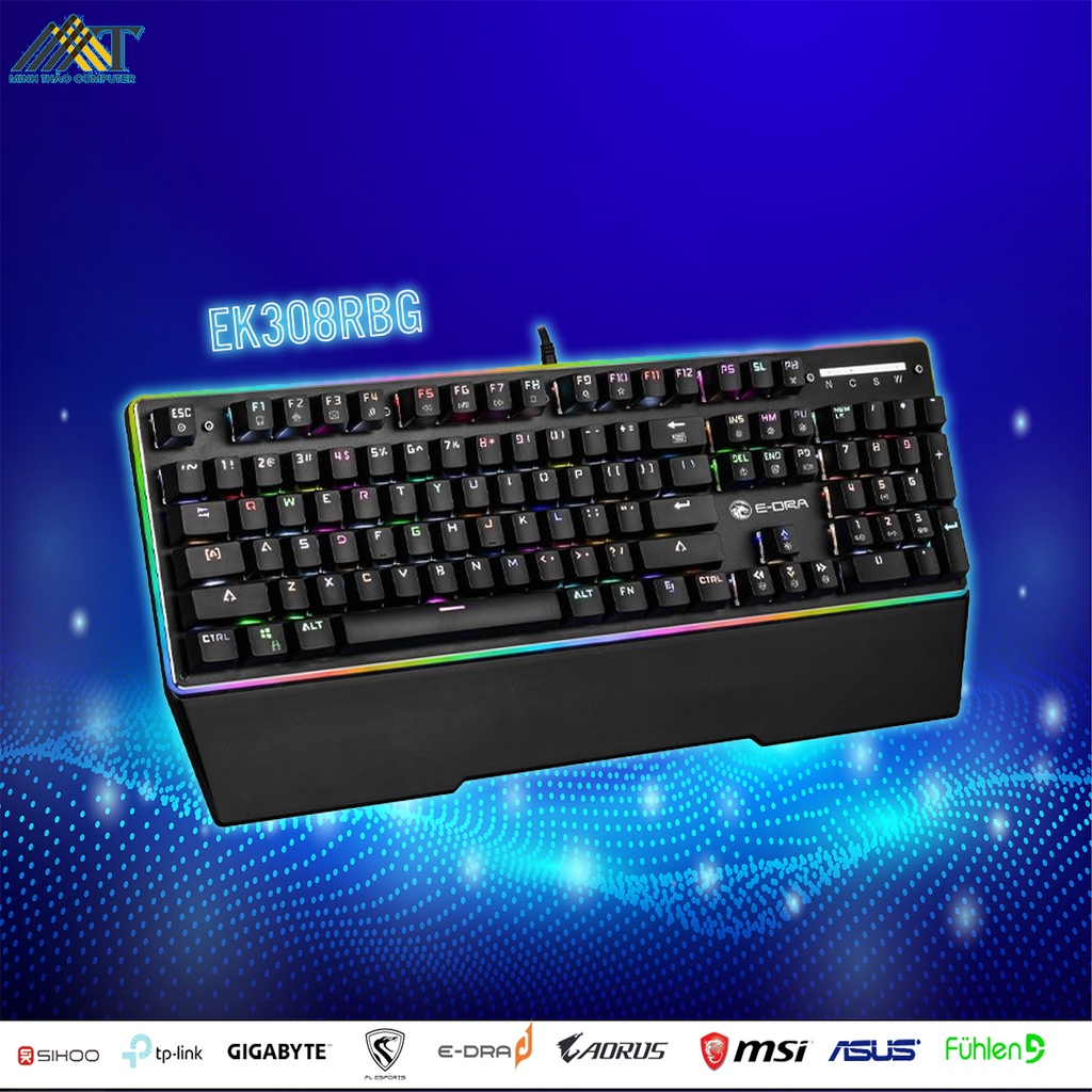 Bàn phím cơ Edra EK308 Led RGB - Có Kê tay - Blue switch - Led viền - Chống nước - BH 24 tháng