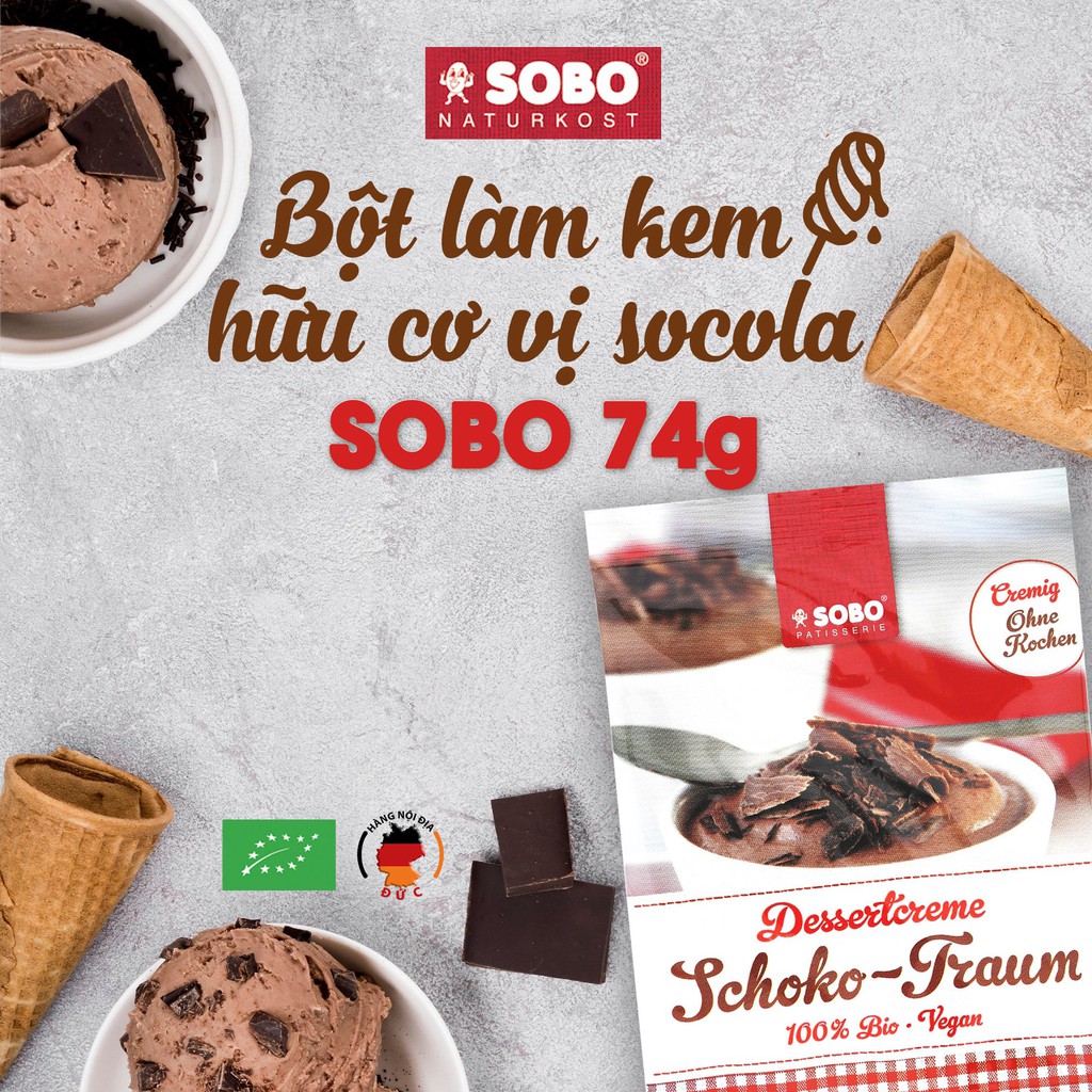 Bột làm kem hữu cơ vị socola Sobo 74g