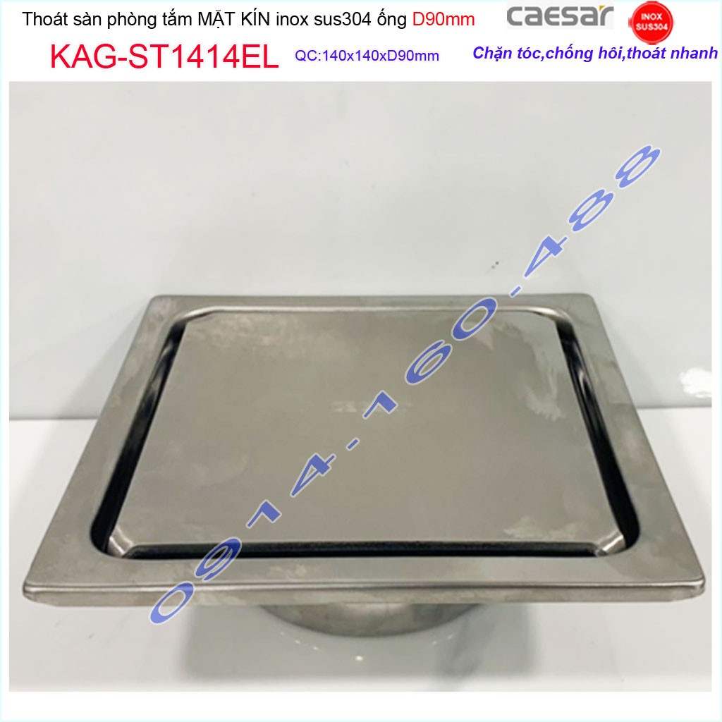 Thoát sàn Caesar 14x14cm ST1414EL-D90 mặt inox kín, phễu thoát sàn SUS304 thoát nước nhanh chống hôi chặn tóc tốt