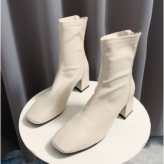 Giày bốt da mềm nữ cao cổ lót nỉ khóa sau cao cấp boot mũi vuông đế 6 cm | WebRaoVat - webraovat.net.vn
