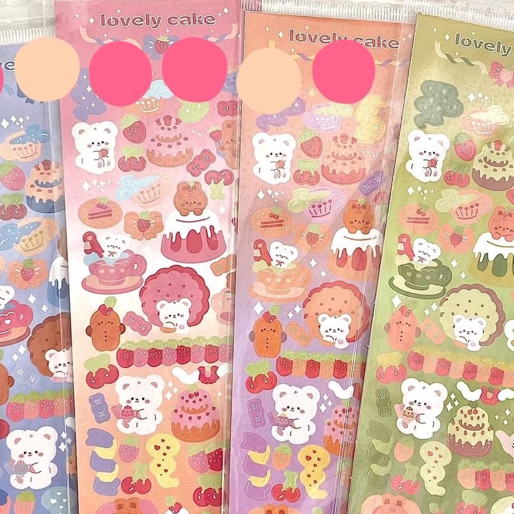 Sticker Hình Dán PET Lấp Lánh Gấu Lovely Cake