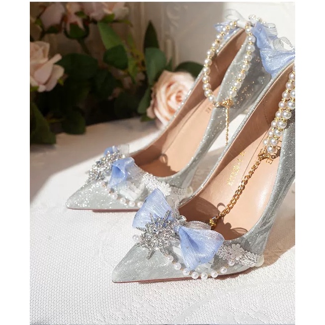 YASAS0104-Giày cao gót ánh nhũ mũi nhọn sao sáu cánh