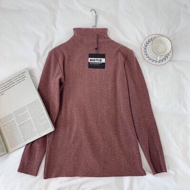 Áo Giữ Nhiệt Cổ 3 Phân Juss Miss You ,Áo Cổ Lọ Siêu Chảnh , Áo Giữ Nhiệt Lót Nỉ Xuất Nhật  (Túi Zip)