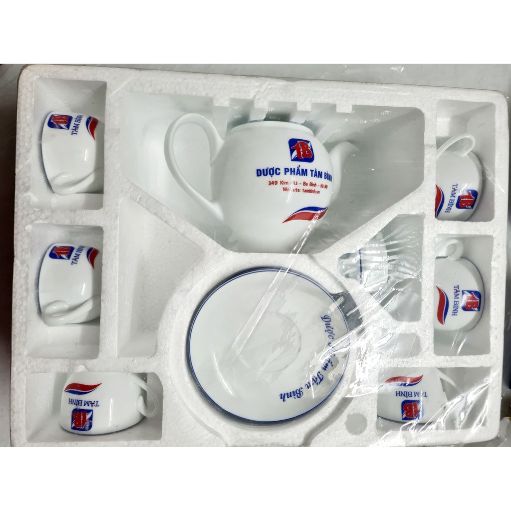 Bộ bình trà ấm trà kèm 6 chén cốc ly tách trà bằng sứ cao cấp kèm đĩa lót