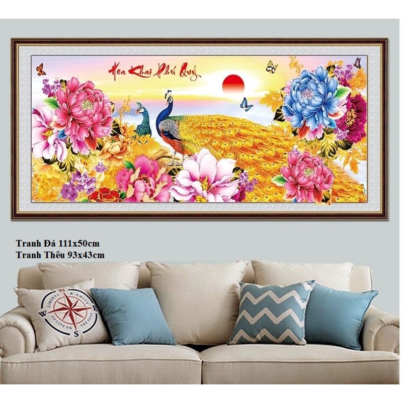 Tranh đính đá công hoa khai phú quý ,tranh gắn đá chưa gắn.