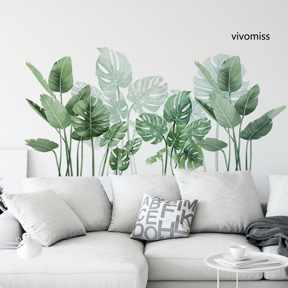 Miếng Dán Tường Trang Trí Phòng Khách Hình Lá Monstera DIY