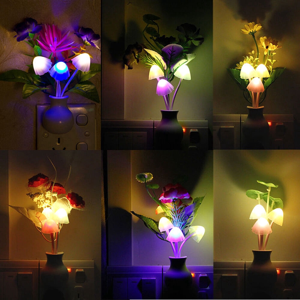 Đèn ngủ hình nấm và hoa tích hợp cảm ứng chuyển động LED tạo không gian lãng mạn