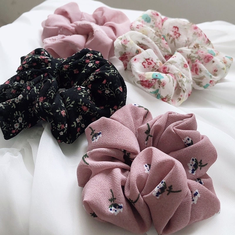 Chun buộc tóc vải Betterista (scrunchy scrunchies) nhiều màu và hoa